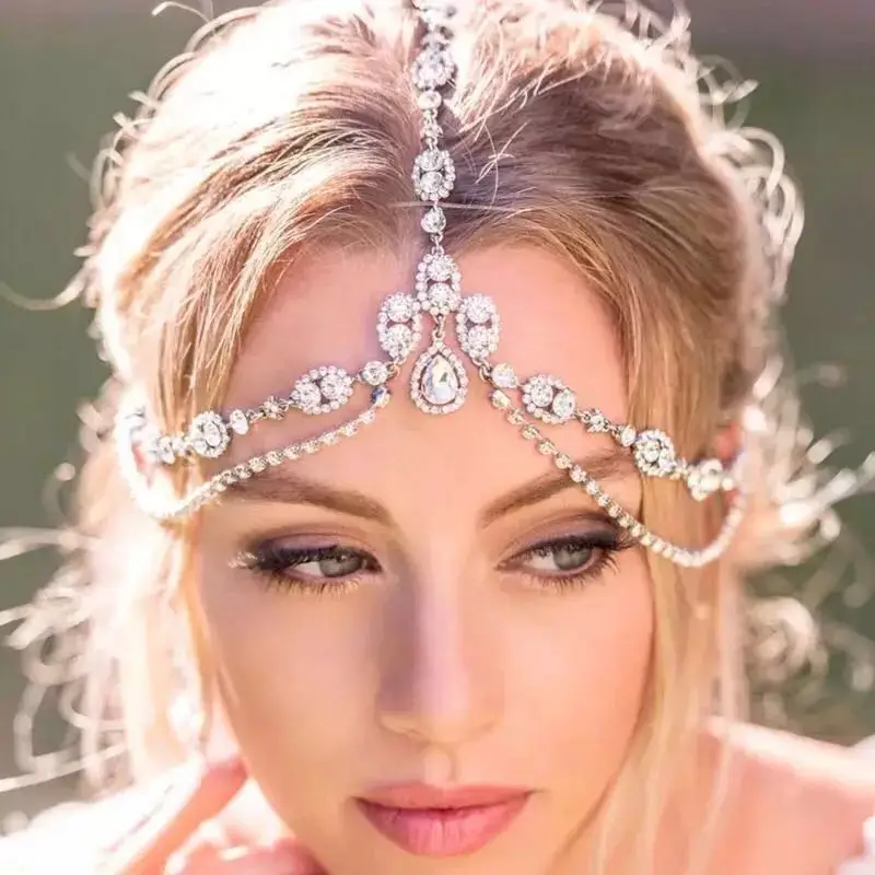 Bohemian Retro Rhinestone Bridal Headband Chain Women's Wedding Crystal
