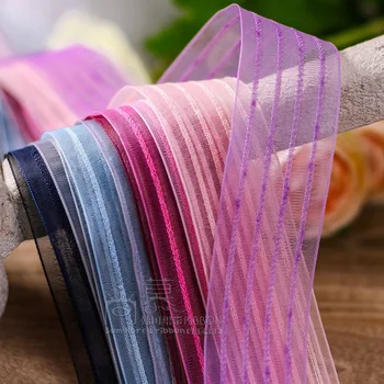 

100yards 10 16 25 40mm stripes mesh organza sheer ribbon for bouquet flower packing bow wedding party decoration supplies