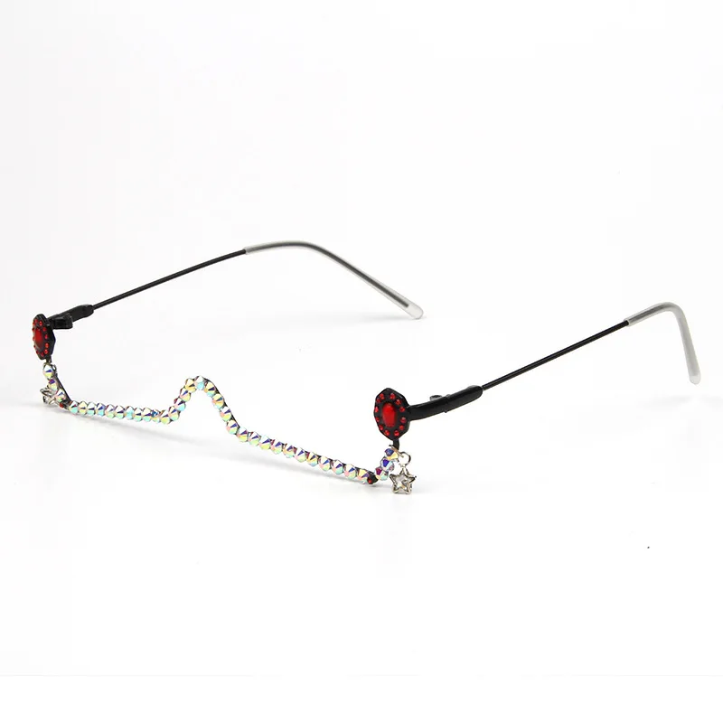 C1 Red Rhinestone Модные роскошные очки со стразами сплав рамка для женщин маленькая звезда Lensless кулон Декор половина рамки без объектива очки - Цвет оправы: C1 Red Rhinestone