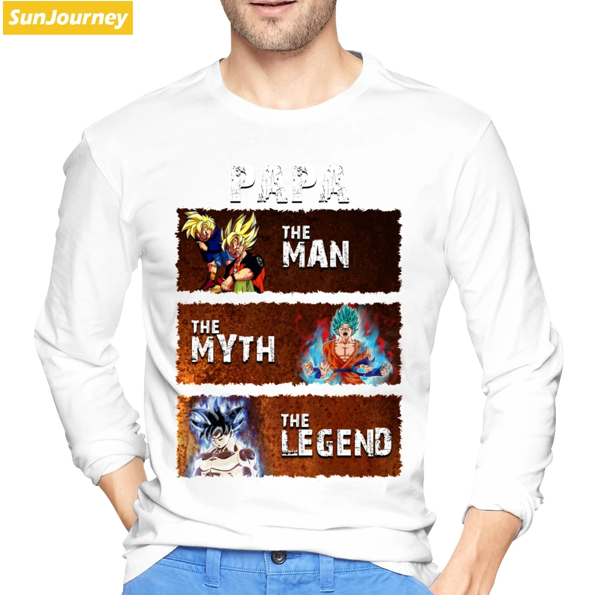 Футболка Goku Papa The Man The Myth The Legend хлопковая футболка с длинным рукавом для мужчин - Цвет: Белый