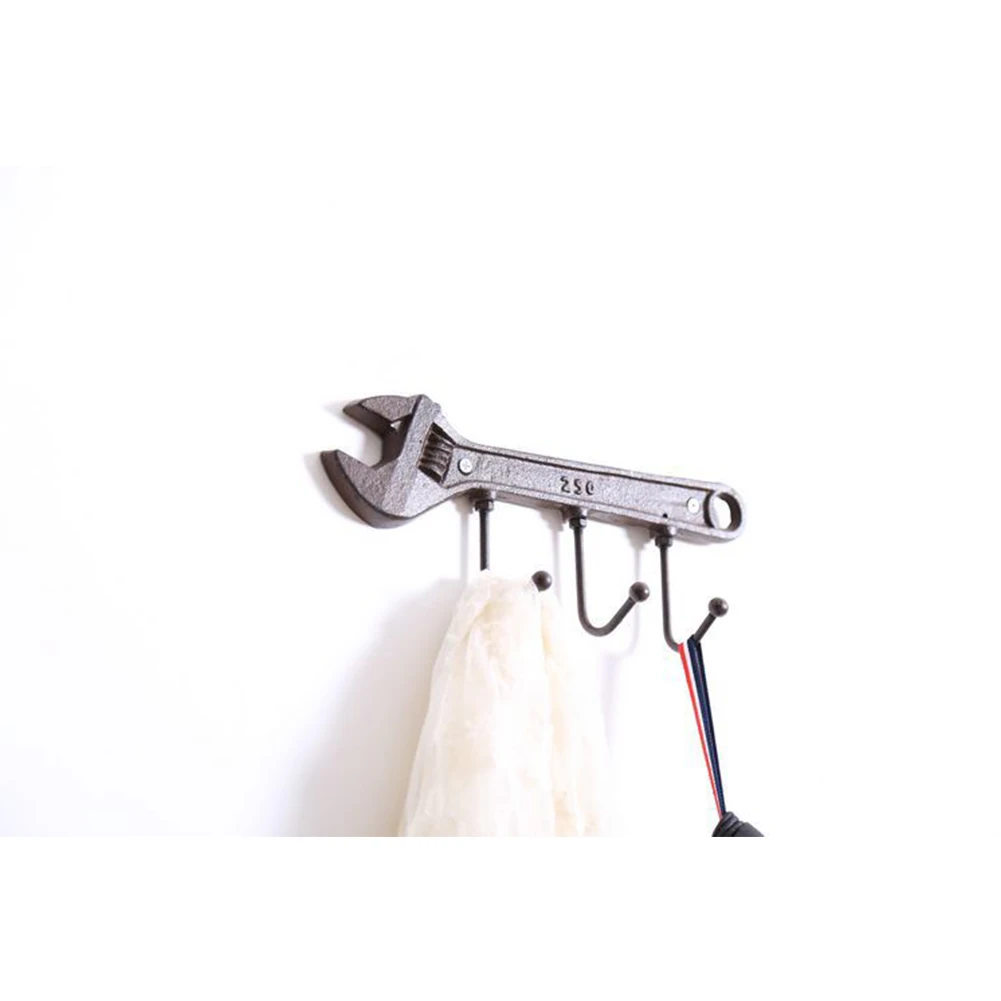 

Bedroom Cast Iron Vintage Holder Spanner Shaped Storage Movable Clothes Home Multipurpose Hanging Wall Hanger Organizer