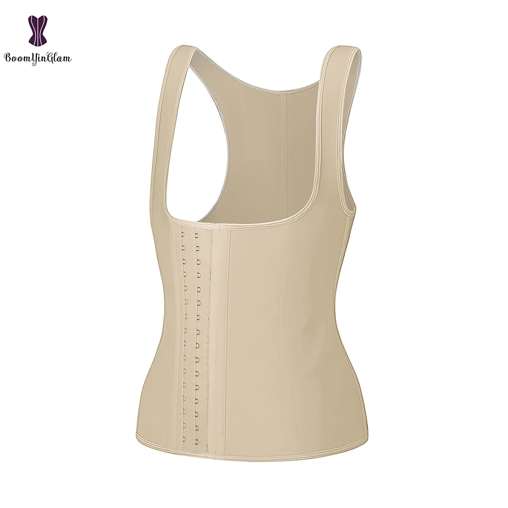 Latex Vest Corset Waist Trainer 3 Hooks Bustier 9 Steel Bone Gorset Plus Size Black Beige Korset Corselet #888