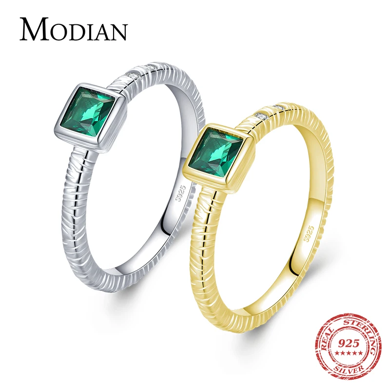 

MODIAN Real 925 Sterling Silver Pattern Elegant Female Ring For Women Square Green Zirconia Wedding Engagement Fine Jewelry Anel