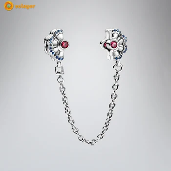 

Volayer 925 Sterling Silver Bead Blue & Pink Fan Safety Chain Clip Charm fit Original Pandora Bracelets for Women Jewelry Making