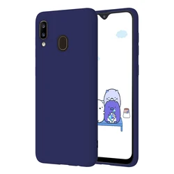 Soft Matte Silicone TPU Phone Case - Solid Color Protective Cover for A20S (Navy Blue)