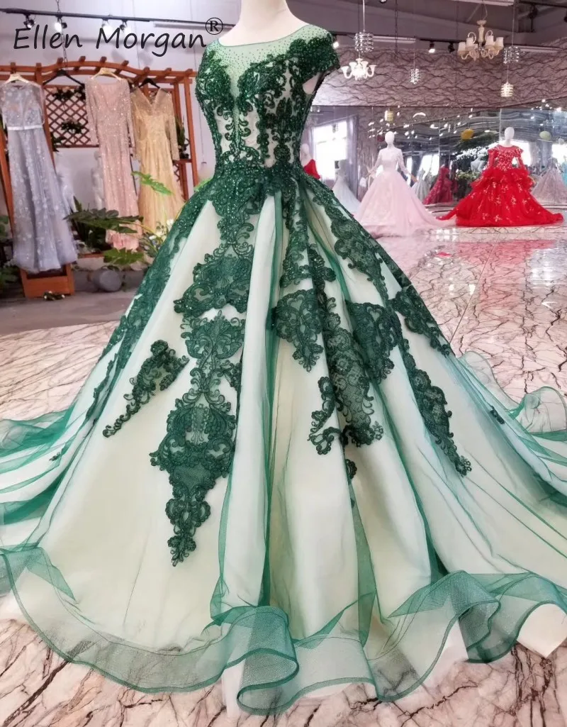 Vestidos De Novia темно-зеленое свадебное платье кружевное элегантное платье с вырезом "лодочка" Бисер Тюль вечерние бальные платья для женщин