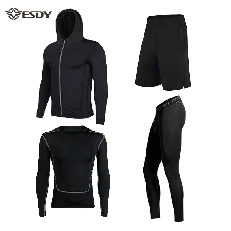 Men Outdoor Running Compression Sets Tights Fitness Breathable Quick-Dry Multicolor Gym Sportswear Skinny Training Running Sets