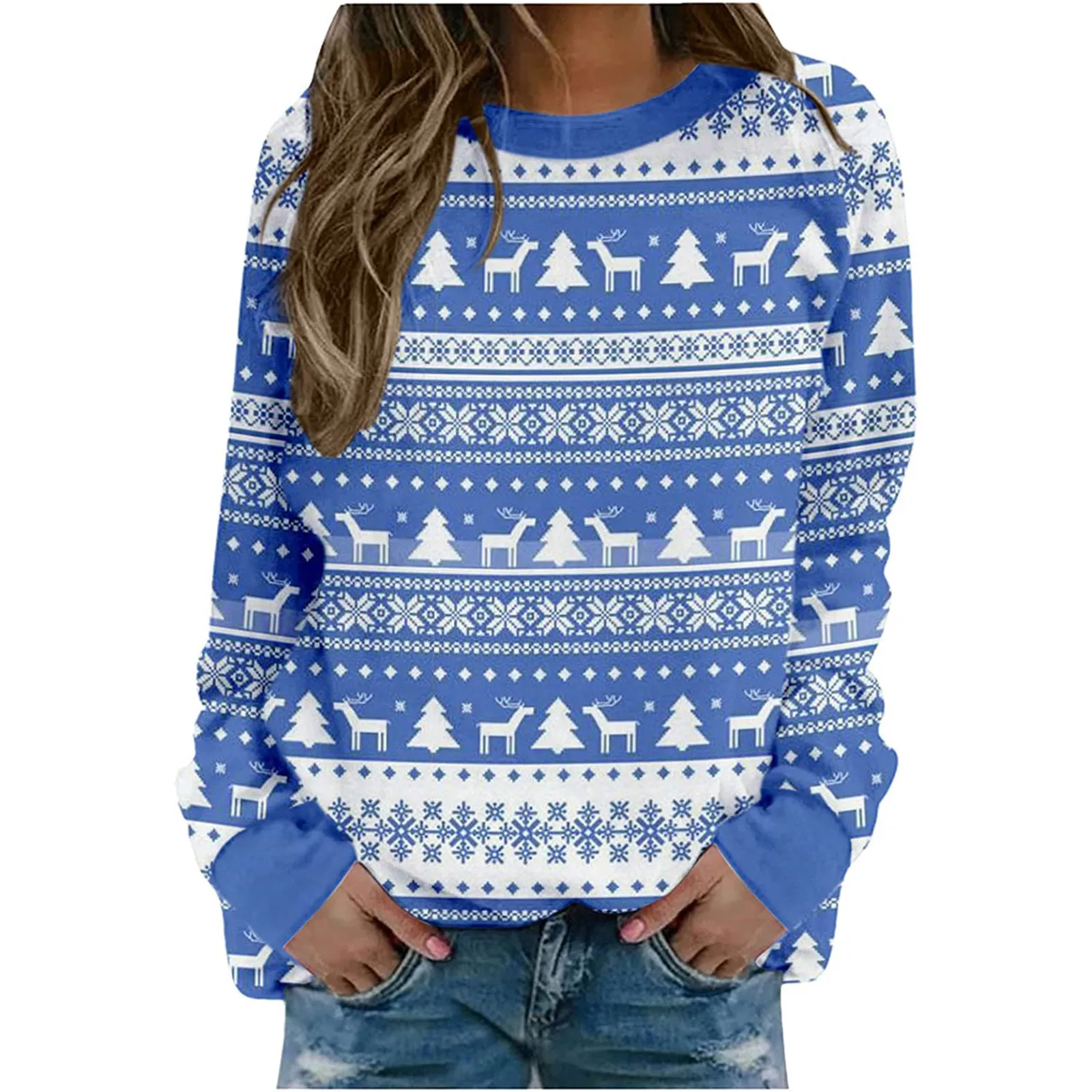 Fashion Women  Casual Loose Long Sleeve T-Shirts Autumn Christmas Print Party Round Neck Crop Tops Streetwear Casual Tee 2