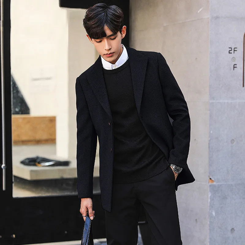 Куртка мужская шерстяная короткая однобортная куртка в Корейском стиле пальто