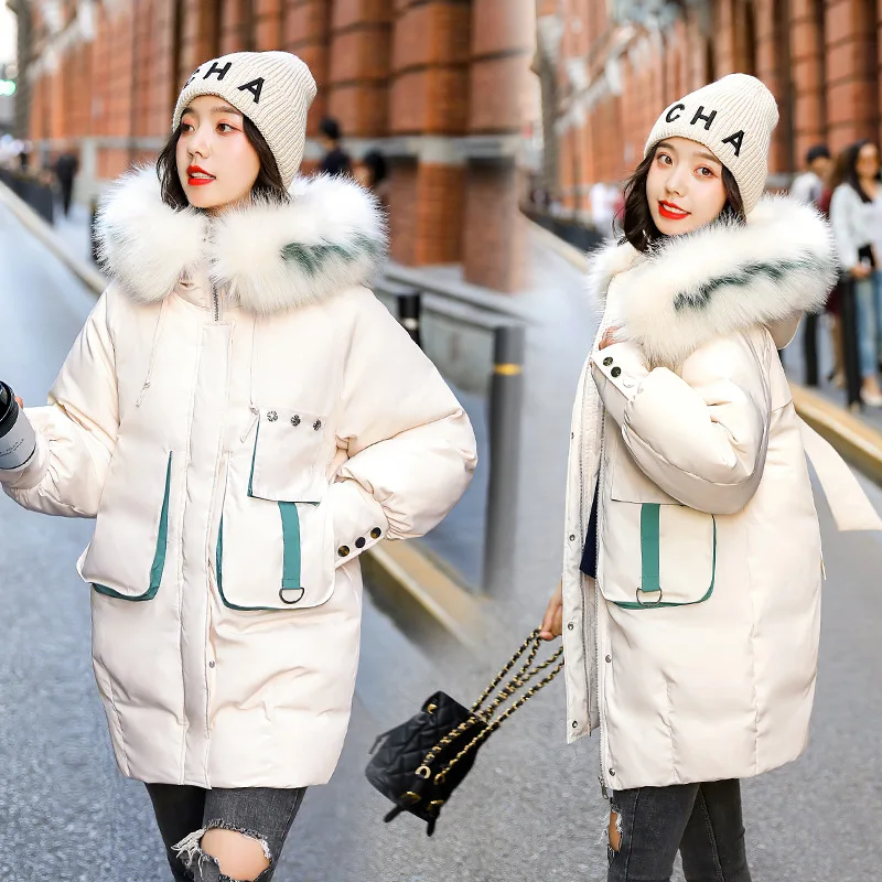 

Cotton Coat Women's Mid-length Korean-style Large Fur Collar Cotton-padded Clothes 2019 Winter New Style Loose-Fit Laziness Wind