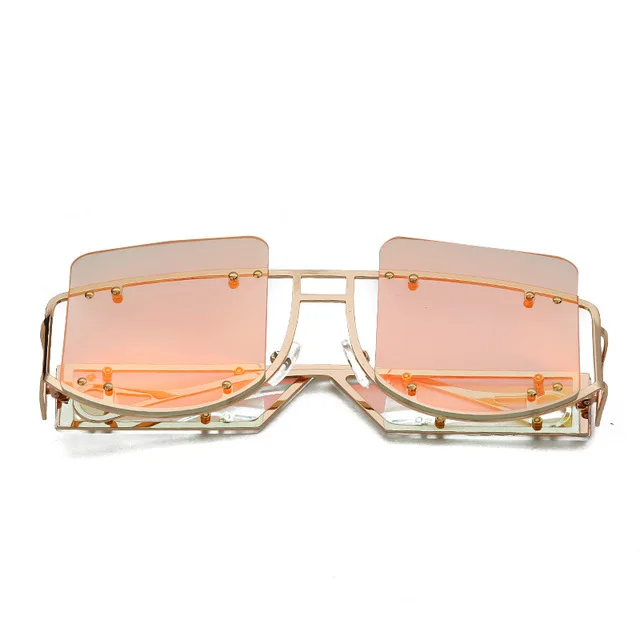 Винтажные Солнцезащитные очки с заклепками для женщин, роскошные солнцезащитные очки для мужчин, модные солнцезащитные очки в ретро стиле с большой оправой, женские очки с суперзвездой Рианной - Цвет линз: 6