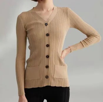 

Women Sweater 2019 Spring OL Cardigan Thin V-neck Slim Sweater Women's Sweater