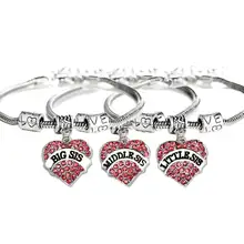 12 шт. розового цвета с украшением в виде кристаллов Маленький Средний BIG SIS Браслеты очаровательные ювелирные украшения в форме сердца Для женщин девочек подарочные браслеты Семья Love Heart бисера цепной браслет