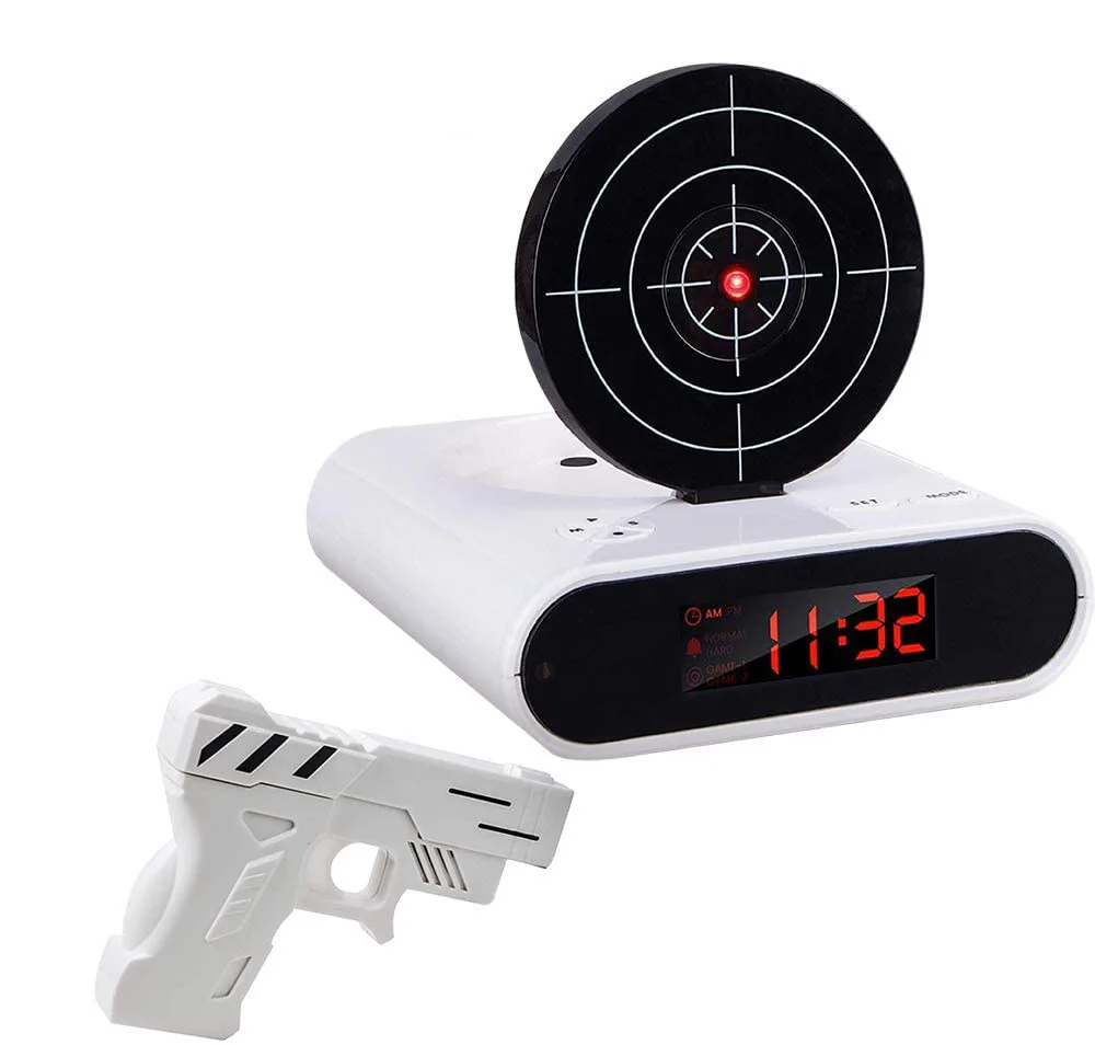 

Electronics Desk Clock Digital Gun Toy Alarm Clock Gadget Target Laser Shoot For Children's aldult Alarm Clock Table Awakening