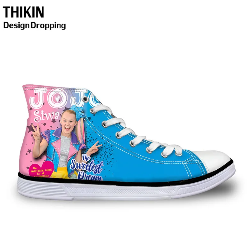 THIKIN Kawaii/кроссовки для бега для девочек-подростков с 3D принтом JOJO Siwa; Женская Повседневная парусиновая Обувь На Шнуровке; высокие теннисные кроссовки; feminino - Цвет: as picture