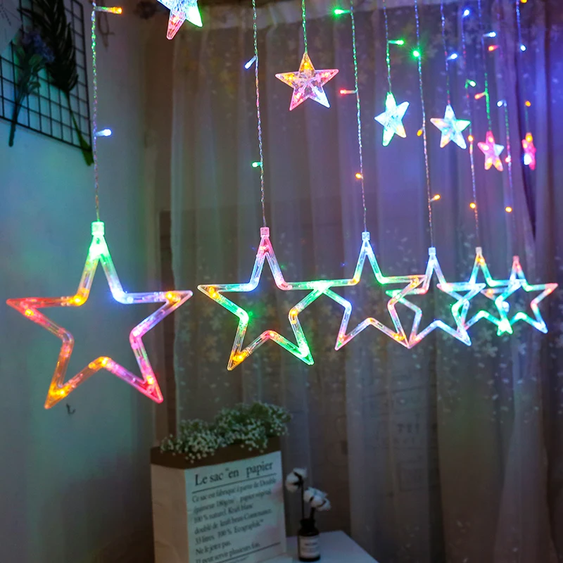 

10pcs Five-pointed Star LED Strip Light Starry Sky Lamp Curtain Waterfall Lights Christmas New Year Wedding Party Decoration