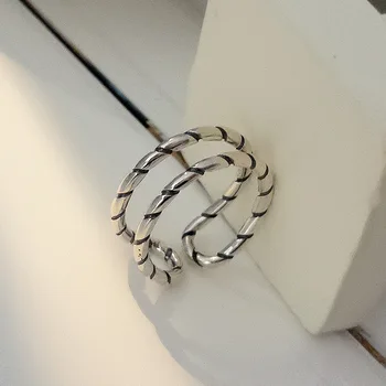 

INS retro Authentic S925 Sterling Silver FINE Jewelry two-rows Braid Twisted Band Ring Adjust TLJ857