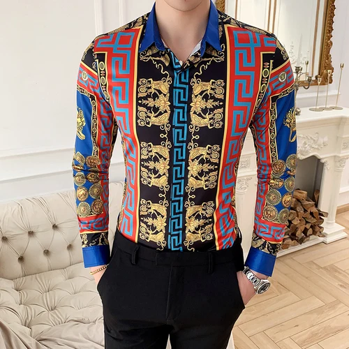 Picture Color 05 Мужская рубашка Camisa Masculina с длинным рукавом, четыре приталенных повседневных рубашки, летняя брендовая Новая мужская Клубная футболка - Цвет: Picture Color 05