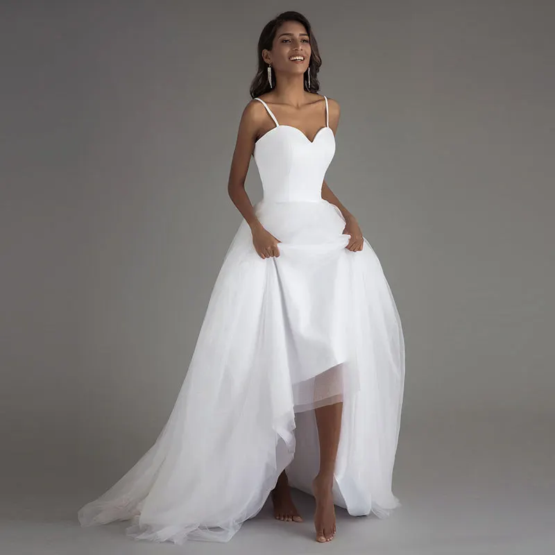 Мода Спагетти ремень пляжные свадебные платья Vestido Noiva Praia Тюль Свадебное бохо-платье ТРАПЕЦИЕВИДНОЕ платье невесты