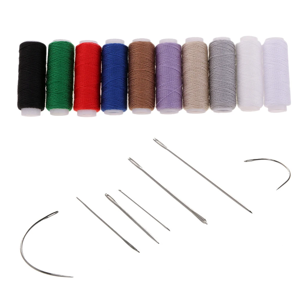 Upholstery Repair Kit 10 Pieces Extra Strong Jeans Thread & 7Pcs Upholstery Carpet Leather Curved Needles Set