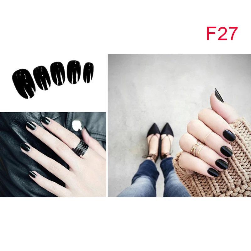Дамы девушки сплошной цвет поддельные ногти DIY набор наклеек на ногти стикер полоски 24 шт для свадебной вечеринки шопинг путешествия - Цвет: f27