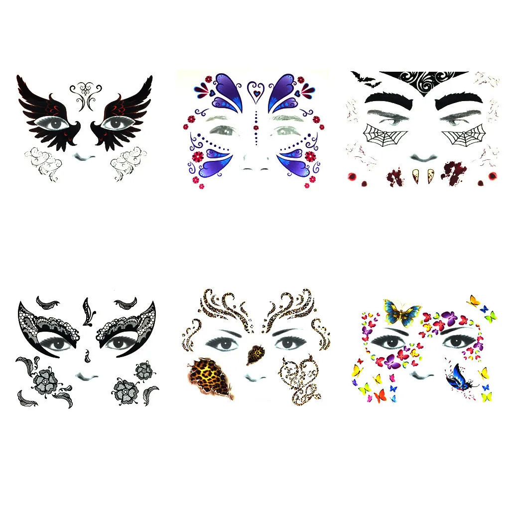 

Halloween Face Stickers Tattoos Makeup For Party Cool Costume Women Face Glitter Face Eyes Special Tattoos Spider Web Leopard