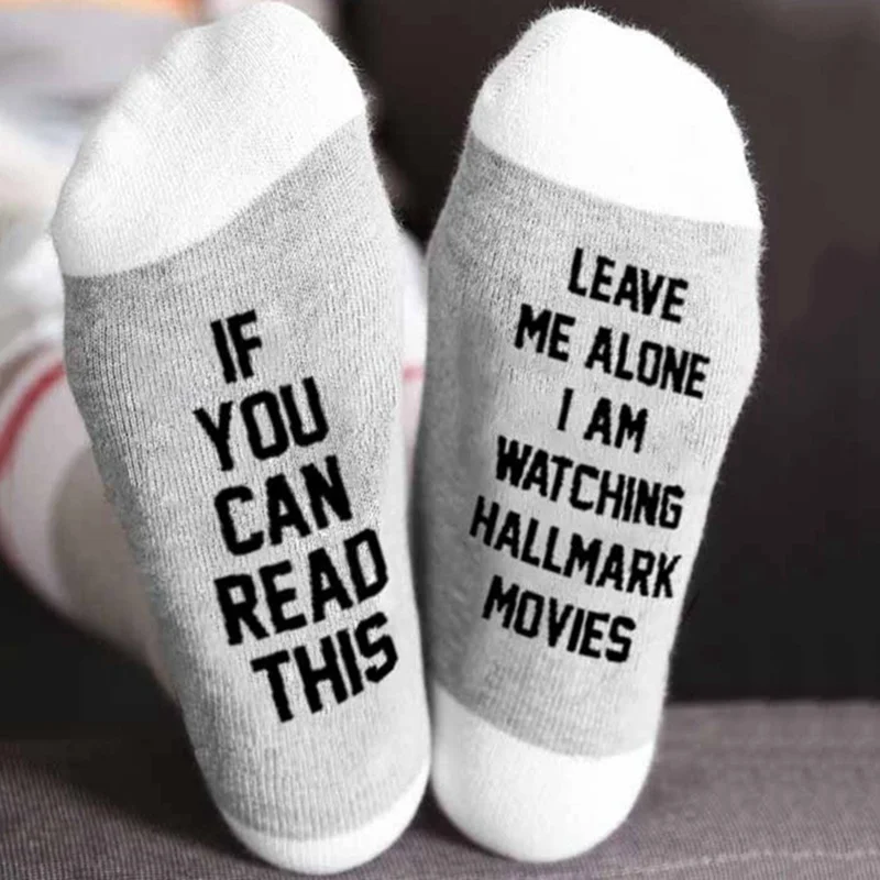 Рождественские носки, если вы можете прочесть это, оставьте меня в одиночке, я буду смотреть фильмы, носки для женщин и мужчин, осенне-зимние короткие носки