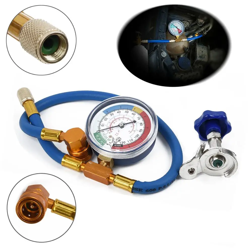 

Car AC R134A R22 R12 Air Conditioning Refrigerant Freon Can Tap Charging Hose Kit with Pressure Gauge Universal