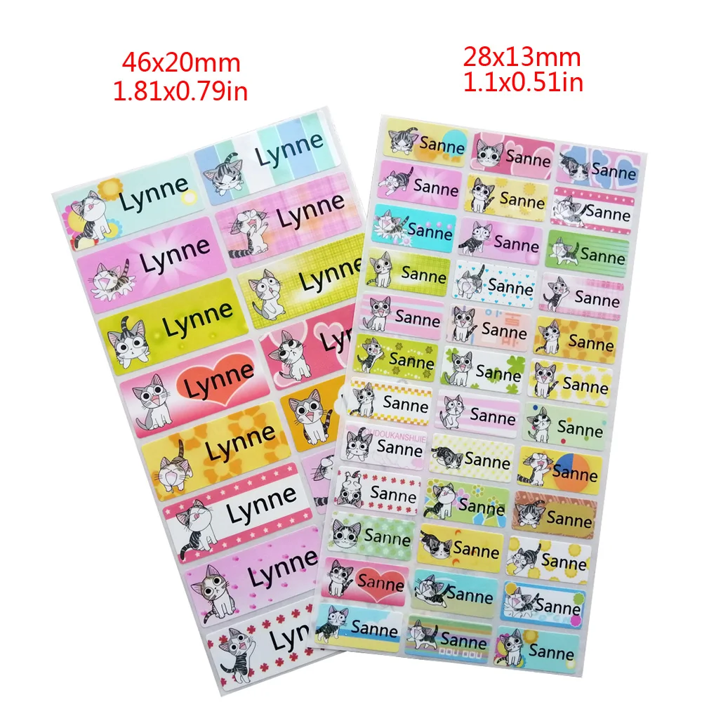 

Girls Cute Cat Custom Name Stickers Cute Bunny Cartoon Cat Pattern Waterproof Personal Tag Label Set Scrapbook School Stationery