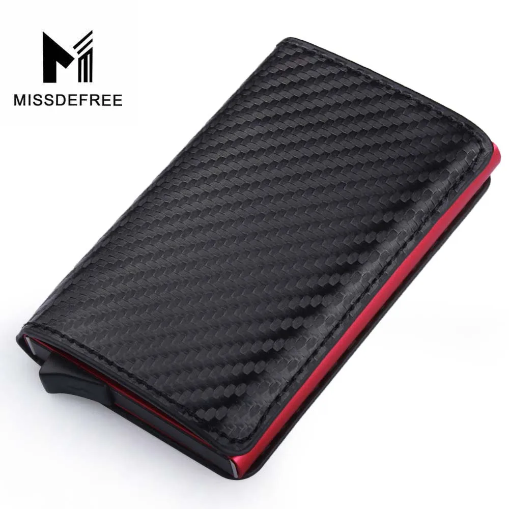 Carbon Red RFID тонкий бумажник для карт для мужчин и женщин из искусственной кожи тонкий ID держатель для карт мини тонкий автоматический всплывающий кошелек для кредитных карт - Цвет: Carbon Red