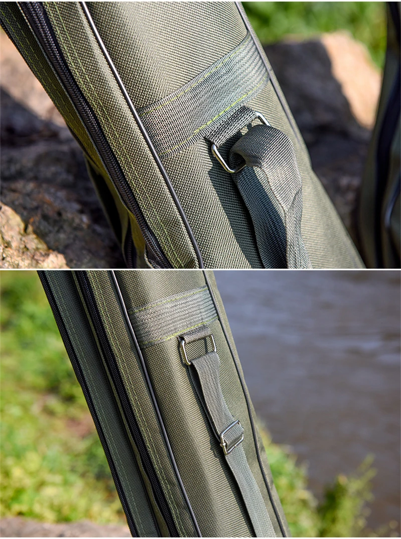 Double Layer Canvas Fishing Bag 100cm 150cm Portable Folding Fishing Rod Bag Fishing Tackle Carrier Bag (13)