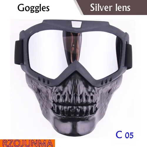 Крутой череп moto rcycle маска для лица с очками съемный модульный маска для глаз для винтажного открытого лица мотоциклетный шлем мото Casco - Цвет: Серебристый
