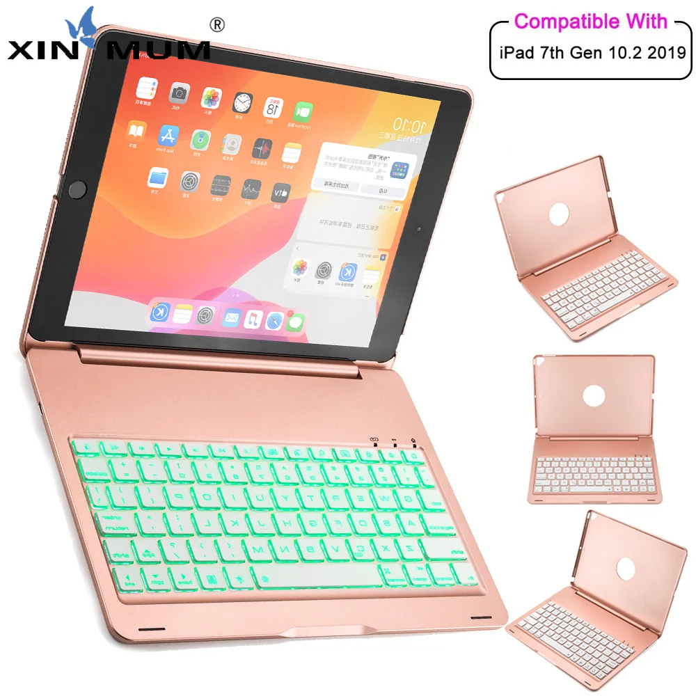 

Tablet Protective Case For iPad 10.2 inch 2019 English Wireless Bluetooth Keyboard 7 Colors Backlit Keyboard With Aluminum Alloy