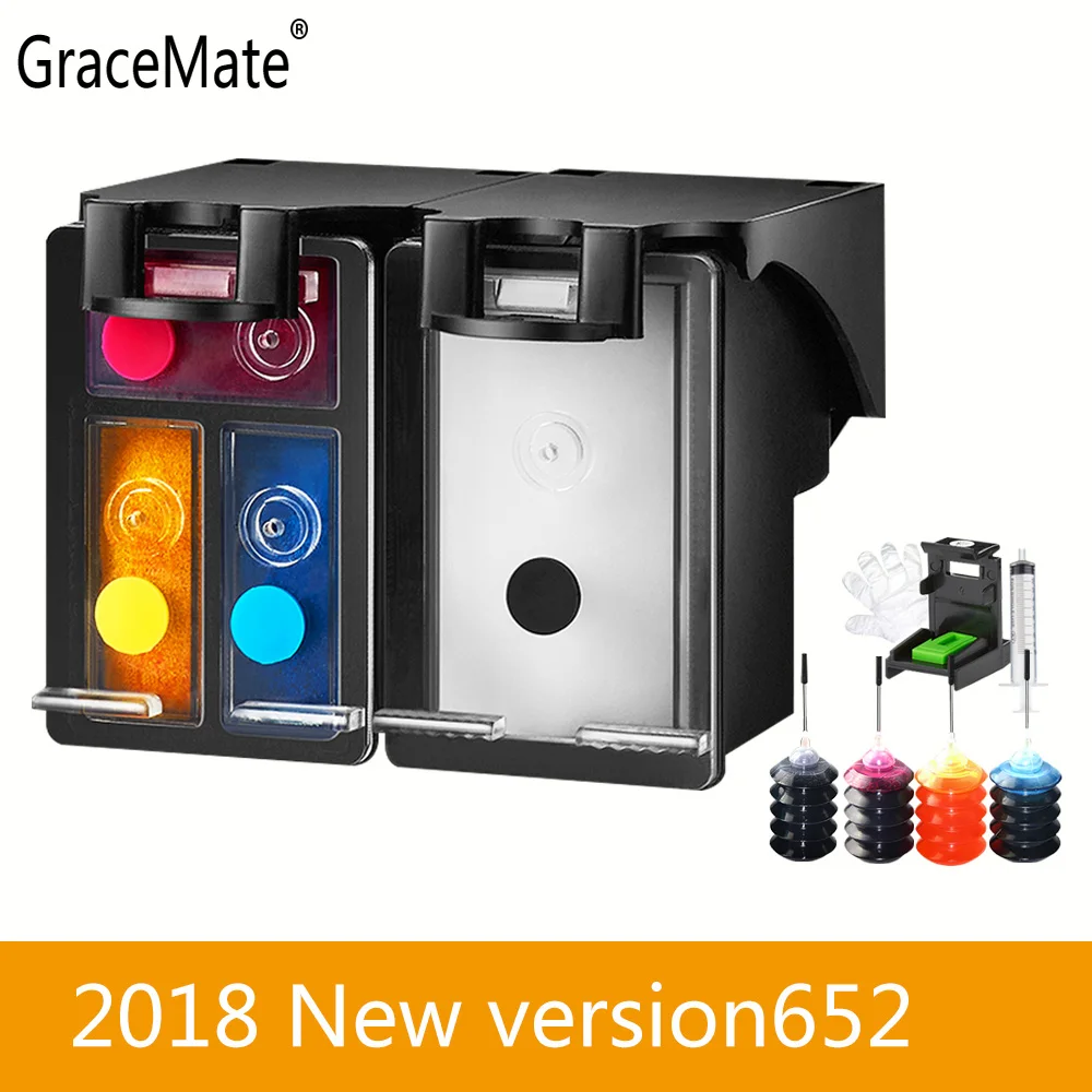 Новая версия GraceMate 652 совместимый многоразовый картридж для hp Deskjet Ink Advantage 2676 2677 2678 5075 5076 5078 - Цвет: 652 refill
