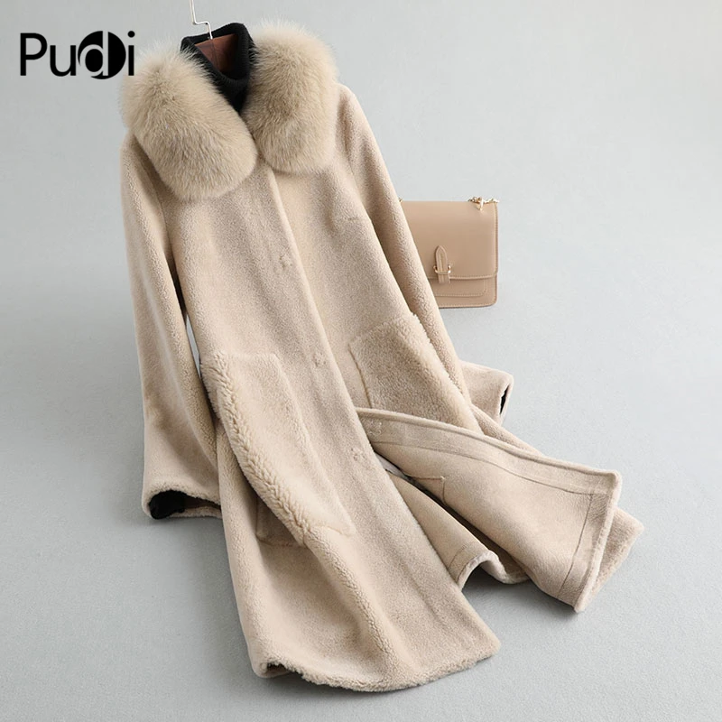 PUDI A19049 женские зимние тщательно продуманные для повседневного использования натуральная шерсть пальто с мехом Зимние теплые женские натуральным лисьим мехом меховой воротник, куртка, пальто