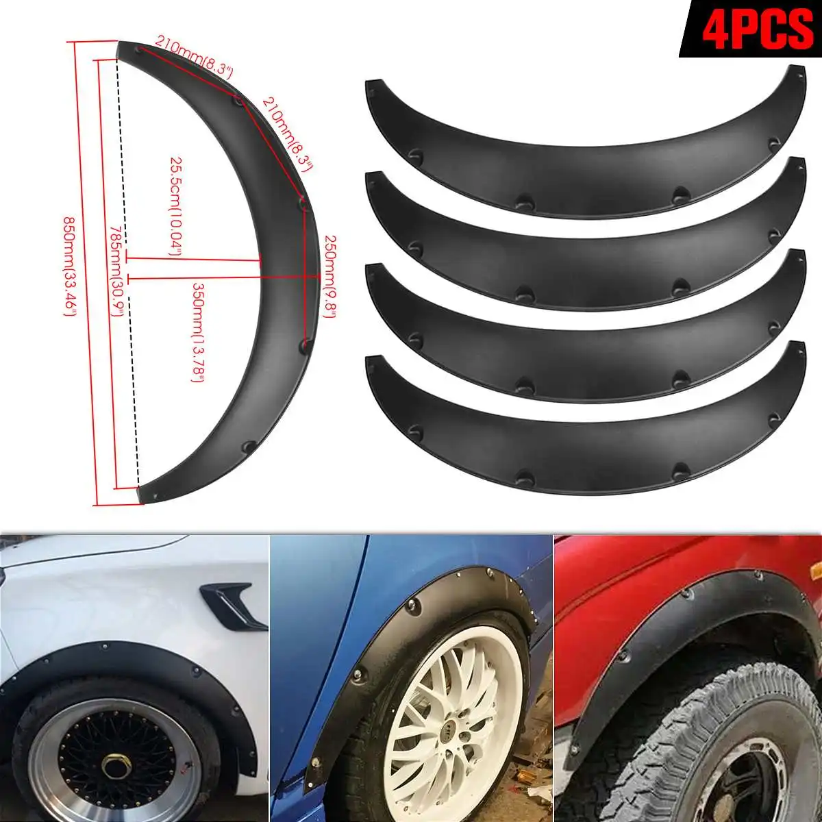 4 шт. 2,7" /70 мм Универсальный гибкий автомобиль для крыла вспышки Экстра Широкий корпус колеса арки Брызговики грязевые щитки