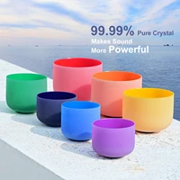 CVNC 6-12 Inch Colored Frosted Chakra Quartz Crystal Singing Bowl Set of 7pcs for Feel Connected with Free Carrying Cases