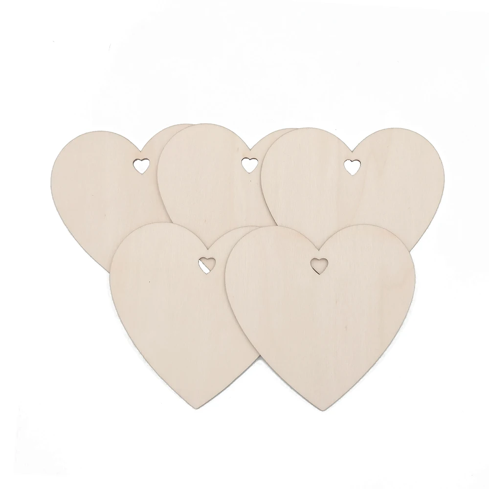 

50pcs 100mm Unfinished Wooden Heart Embellishments Natural Wood Slices Cutouts with Natural Twine for DIY Craft Home Decoration