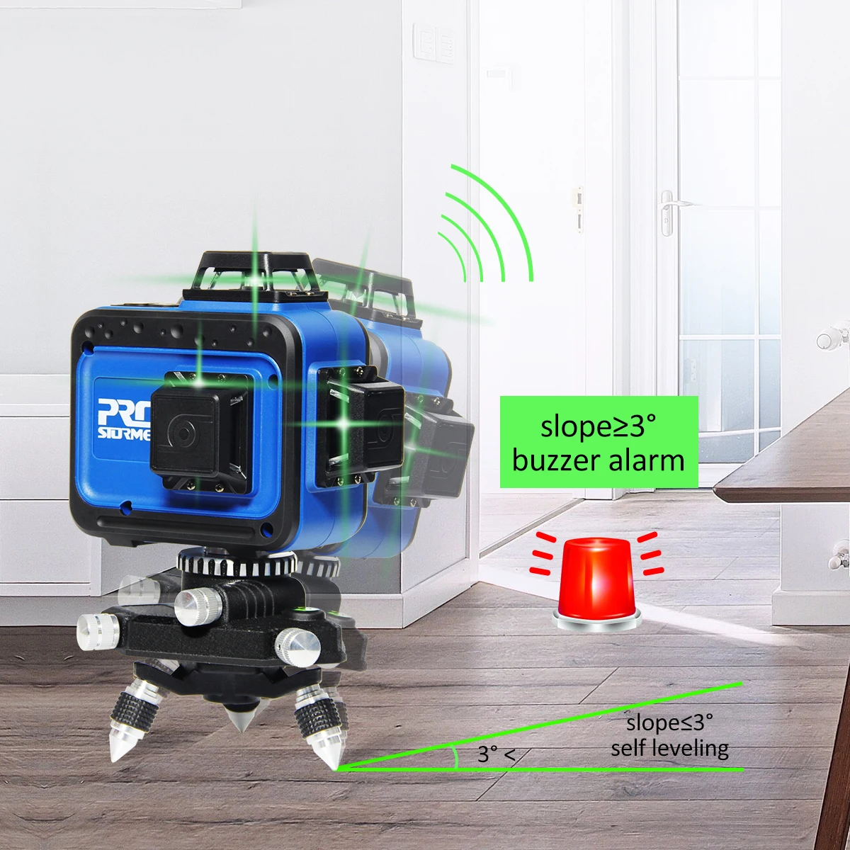 Лазерный уровень 12 3D зеленые линии самонивелирующийся 360 градусов