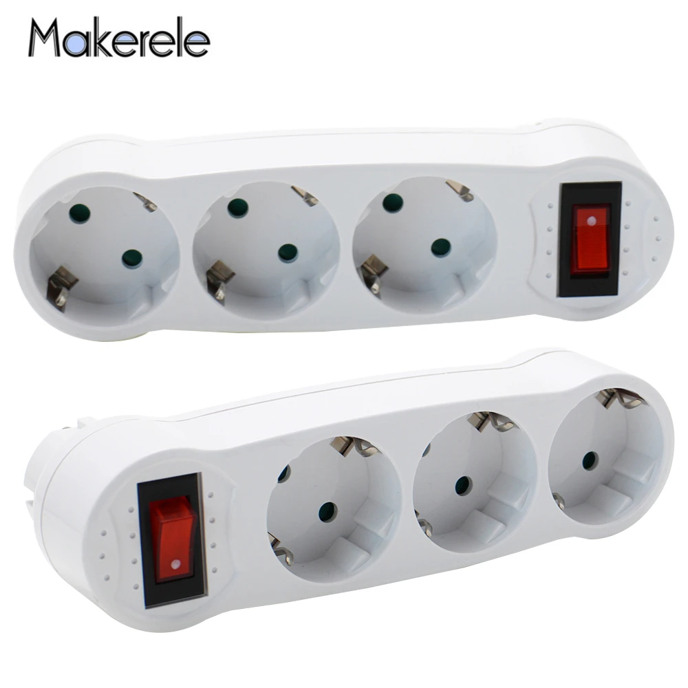EU Standard Conversion Socket Wireless Socket 6A/250V German Style Plug 1 TO 3 Way Power Adapter Expansion Socket MK-AJ-1C3EU