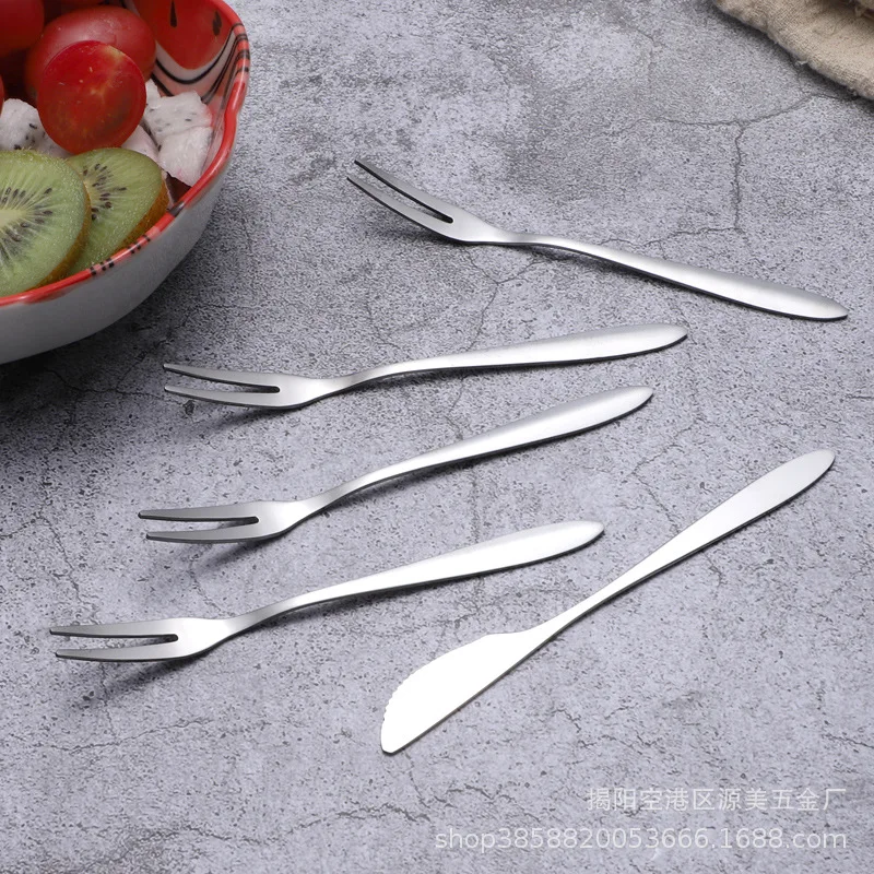 

304 Fruit Fork Stainless Steel Household Creative Fruit Stick Moon Cake Knife Fork Cake Fork Two-Tooth Fork Cake Label