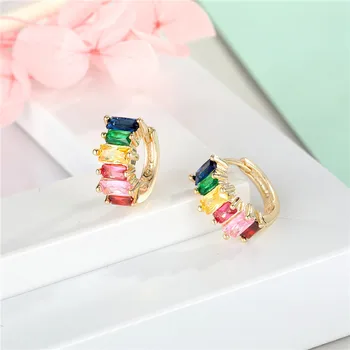 

1Pair European Trendy Rainbow Crystal Small Hoop Earrings For Women Shiny Colorful Rhinestone Stud Earrings Female Jewelry