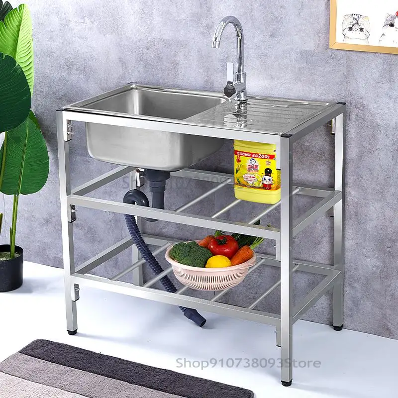 Stainless steel simple sink kitchen dining sink single basin with platform bracket height 80cm sink size 430330180MM bold bracket strong bearing capacity 