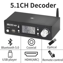Hd920 5.1ch decodificador de áudio bluetooth 5.0 reciever dac dts ac3 dolby atmos 4k hdmi conversor compatível com placa de som spdif arc pcusb