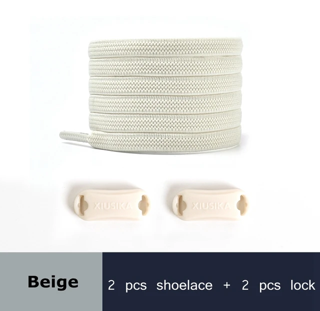 Reticulated Woven Elastic Shoe Laces Flat buckle Lock No Tie Shoelaces Sports Competition Take A Walk Sneakers Lazy Lace Beige