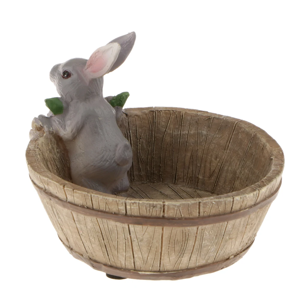 Resin Gray Rabbit Cactus Succulent Plant Flower Bed Pot Box Garden Planter