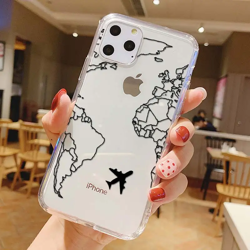 Роскошный дорожный Мягкий ТПУ чехол для телефона с картой мира для iPhone 11 Pro XR XS Max прозрачный силиконовый чехол для iPhone 6 7 8 Plus