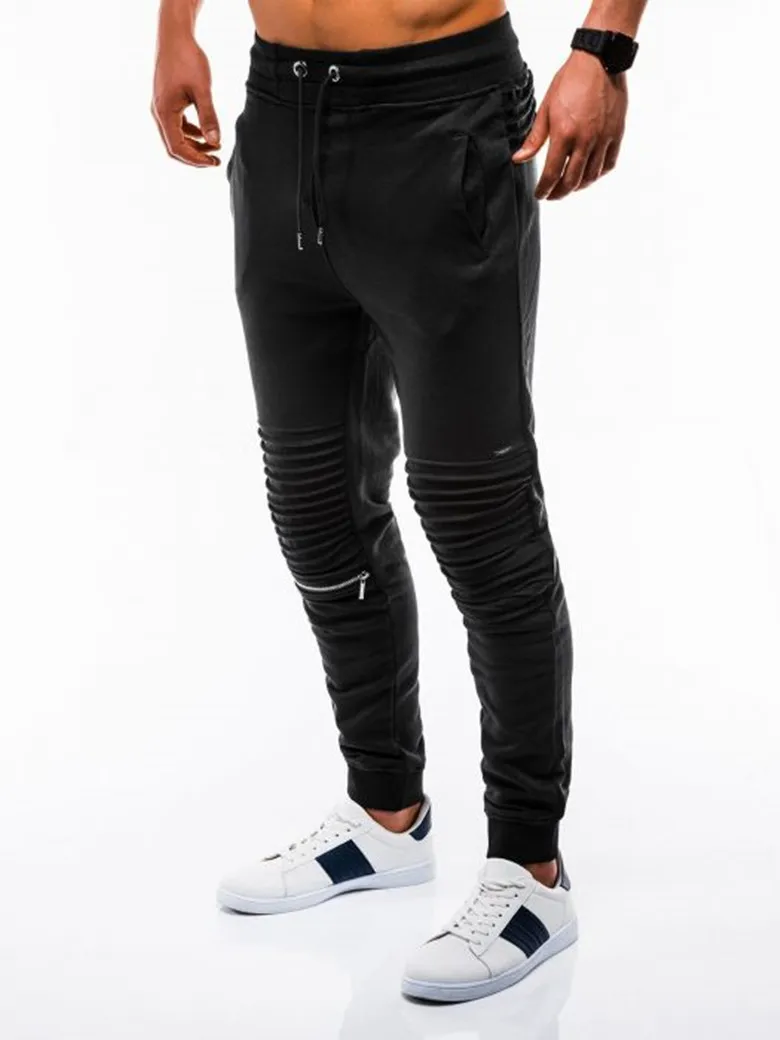 

2019-Europe And America Men Fitness Slim Fit Athletic Pants Answer Stripes Pleated Spell Casual Trousers Men's