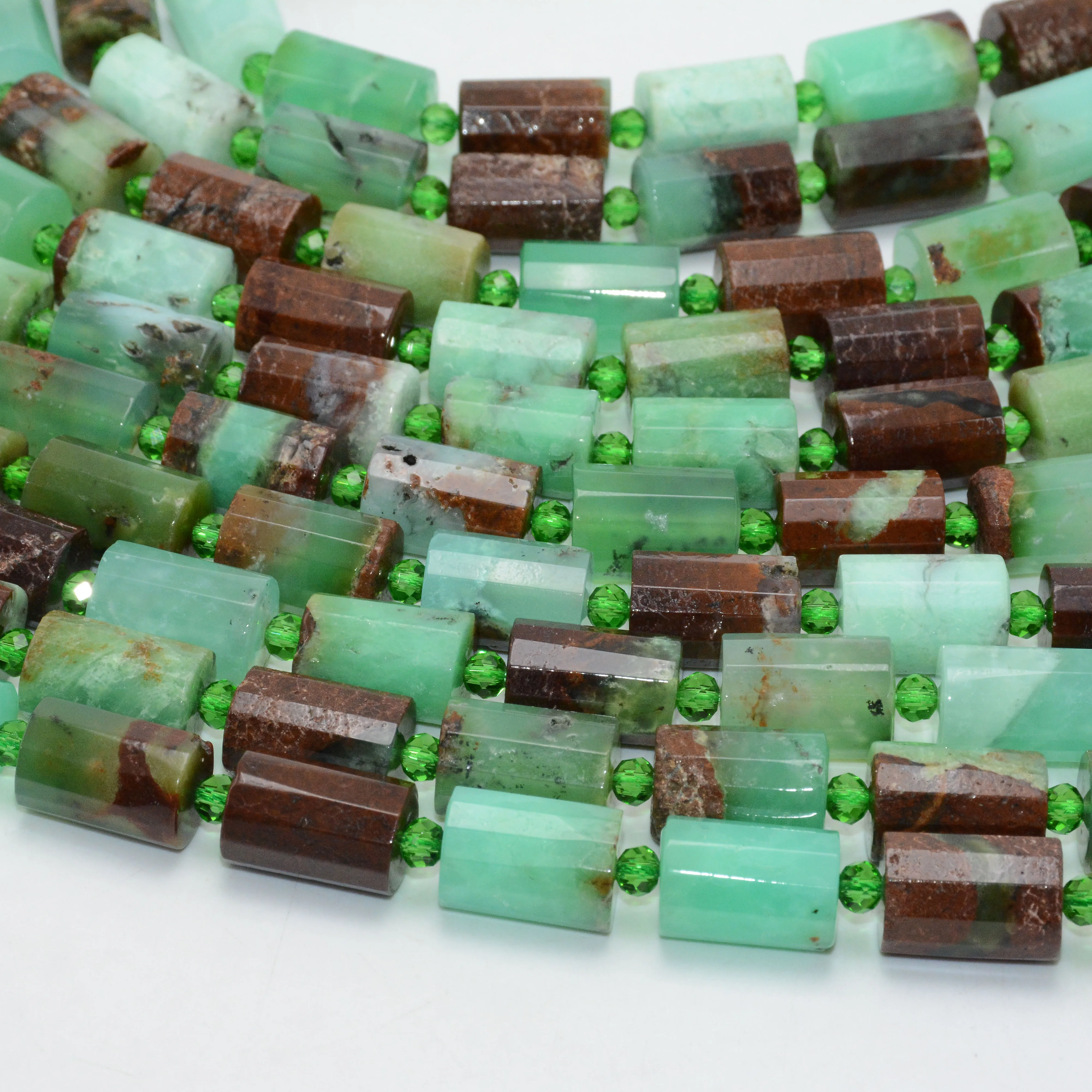 

Natural Chrysoprase/Chrysoprasus Faceted Round Tube Beads 10x14mm - 22 Beads / Strand