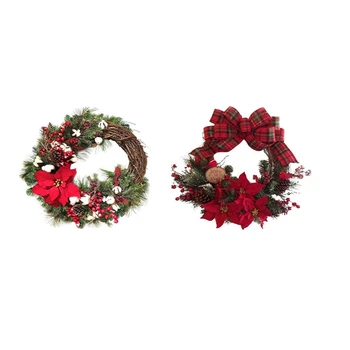 

Christmas Wreath Artificial Plant Rattan Circle Wall Decoration Simulation Fake Flower Door Hanging Wreath for Home